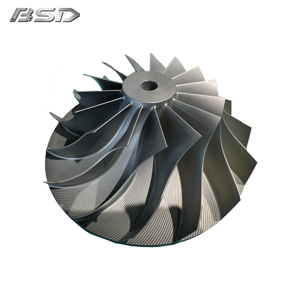 BSD custom CNC machined impeller showing complex curved surfaces